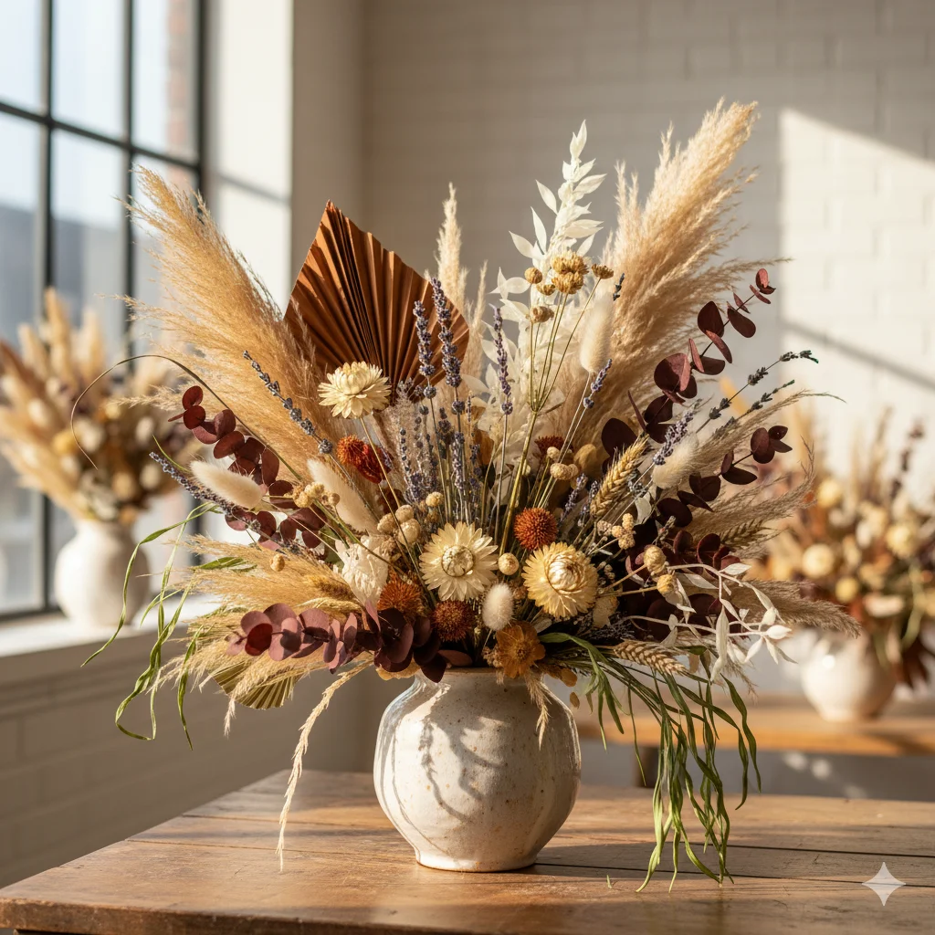 ideias criativas para decorar com flores secas