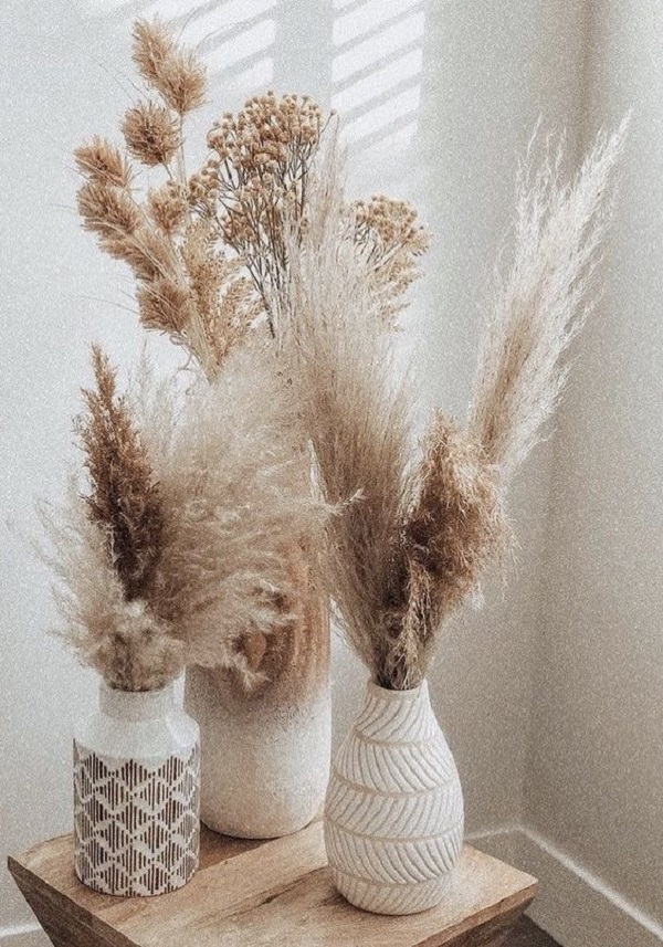 arranjo de capim dos pampas em vaso de cerâmica