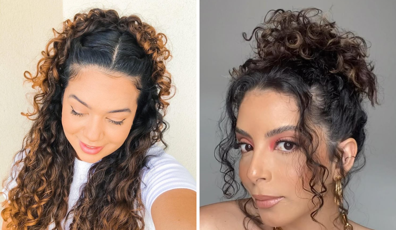 foto penteado cabelo cacheado afro puff