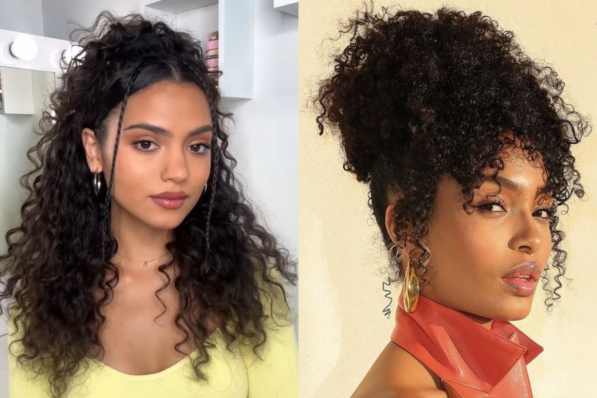foto penteado cabelo cacheado inspiração 2026
