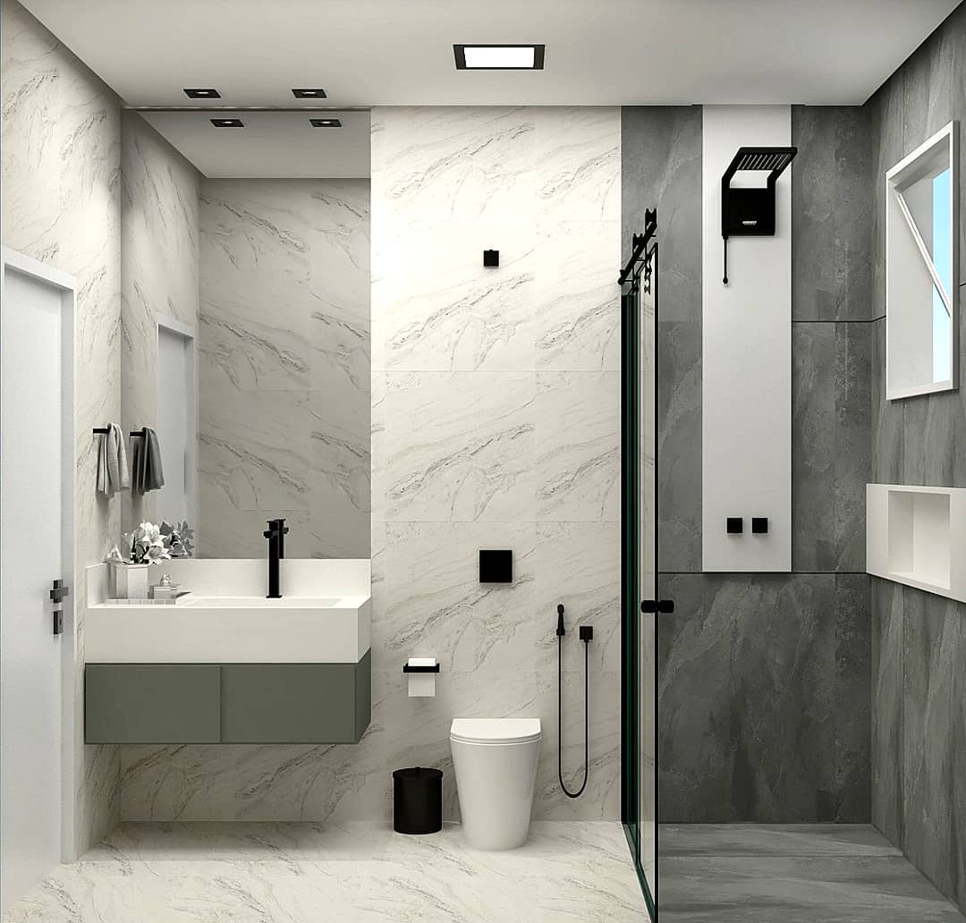 Guia de banheiros minimalistas: branco e cinza