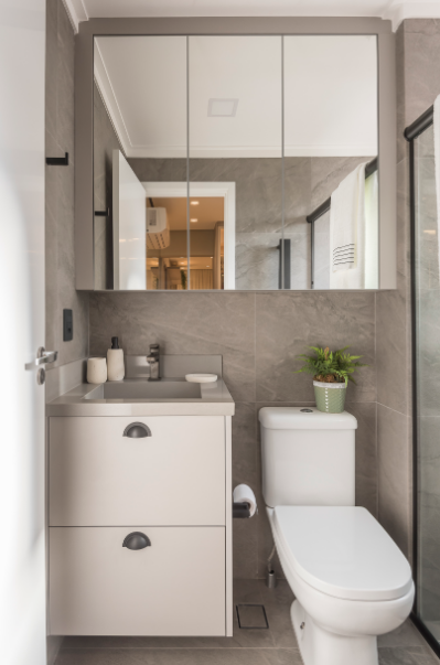 como decorar banheiro minimalista cinza e branco