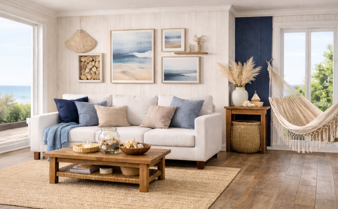 Guia de decoração para casas de praia: azul e branco