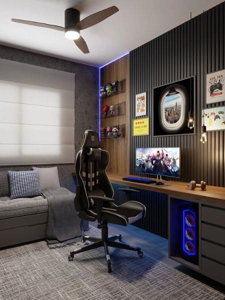 Guia de decoração para quarto de gamer: luzes e móveis