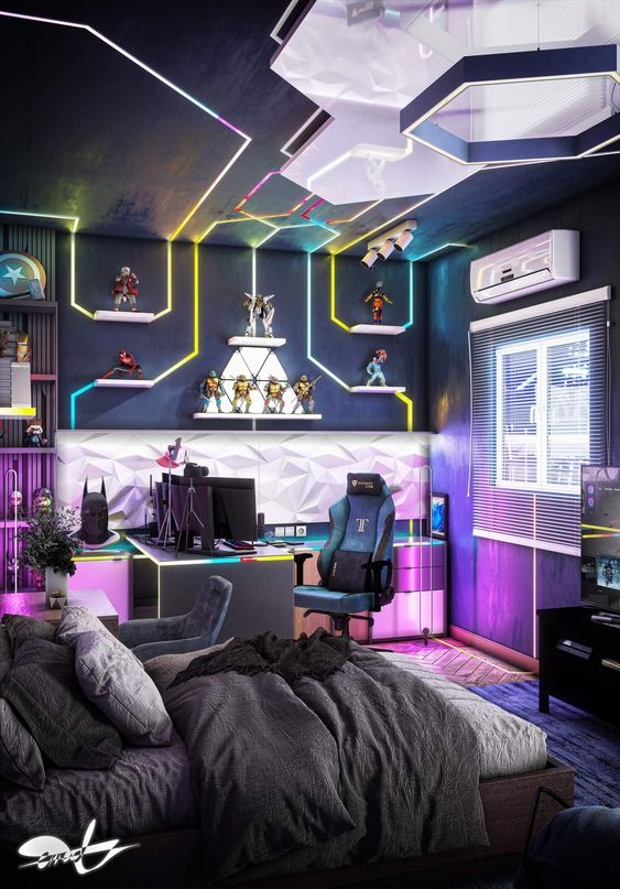Guia de decoração para quarto de gamer: luzes e móveis