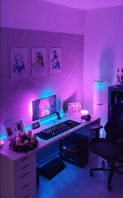 Guia de decoração para quarto de gamer: luzes e móveis