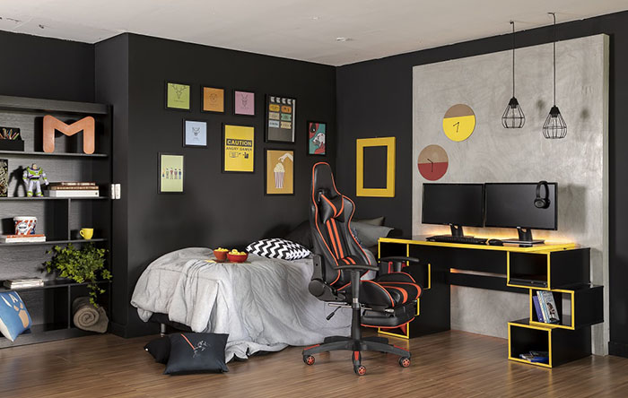 Guia de decoração para quarto de gamer: luzes e móveis