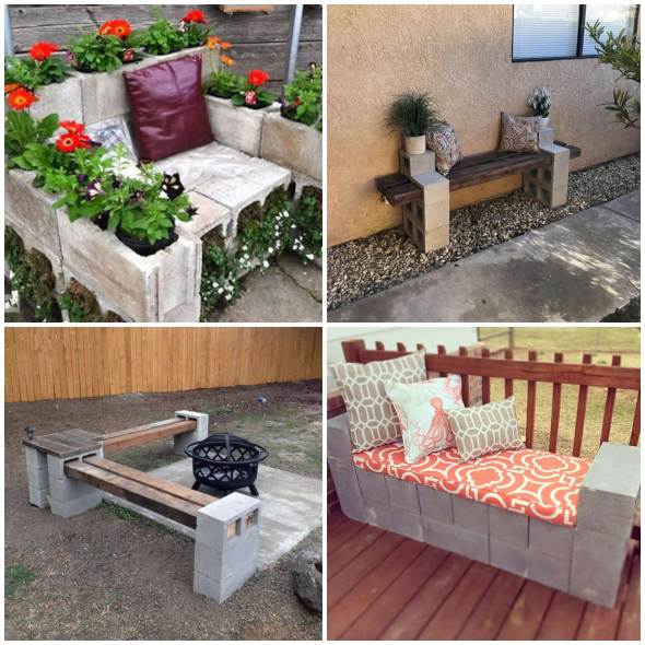 banco rústico de concreto e madeira