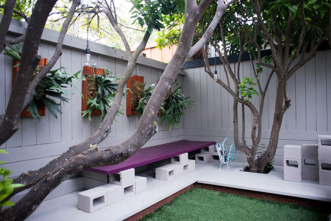 banco modular de concreto e madeira