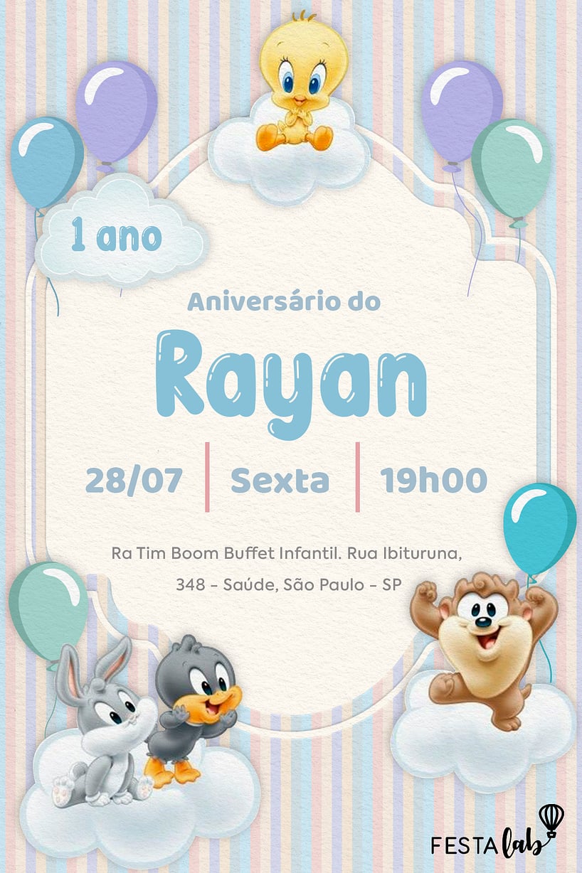 quanto custa decoração baby looney tunes para 1 ano