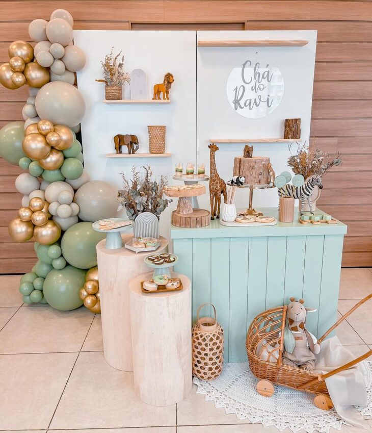 decoração chá de bebê masculino simples vs elaborado