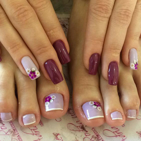 ideias de unhas do pé decoradas com flores