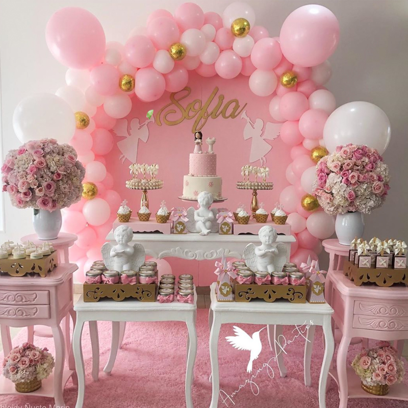 decoração batizado simples feminino com tema anjinha