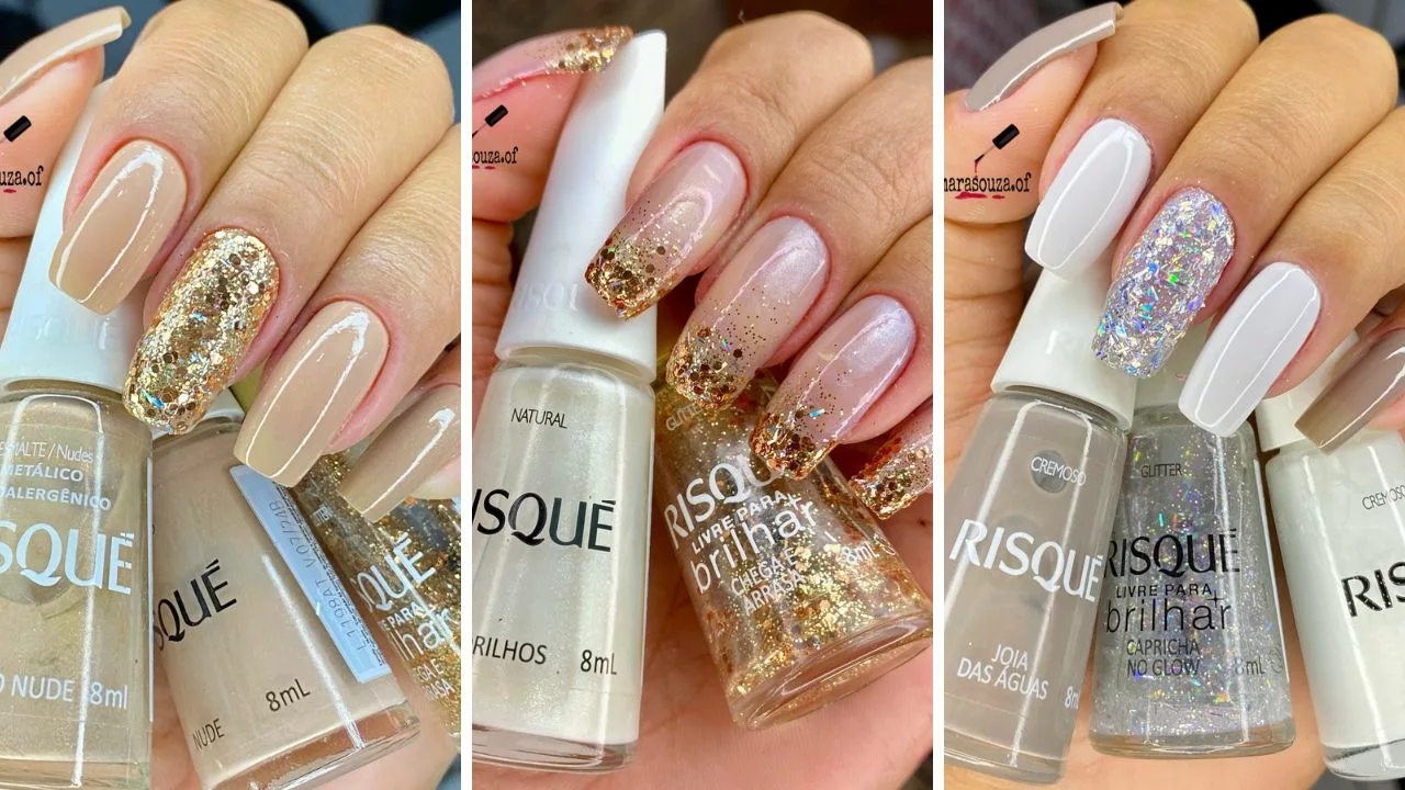 unhas com glitter ano novo