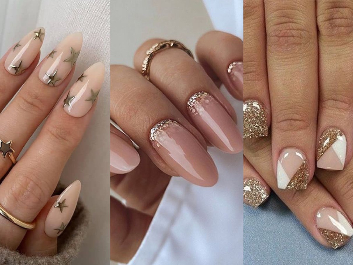 unhas douradas ano novo