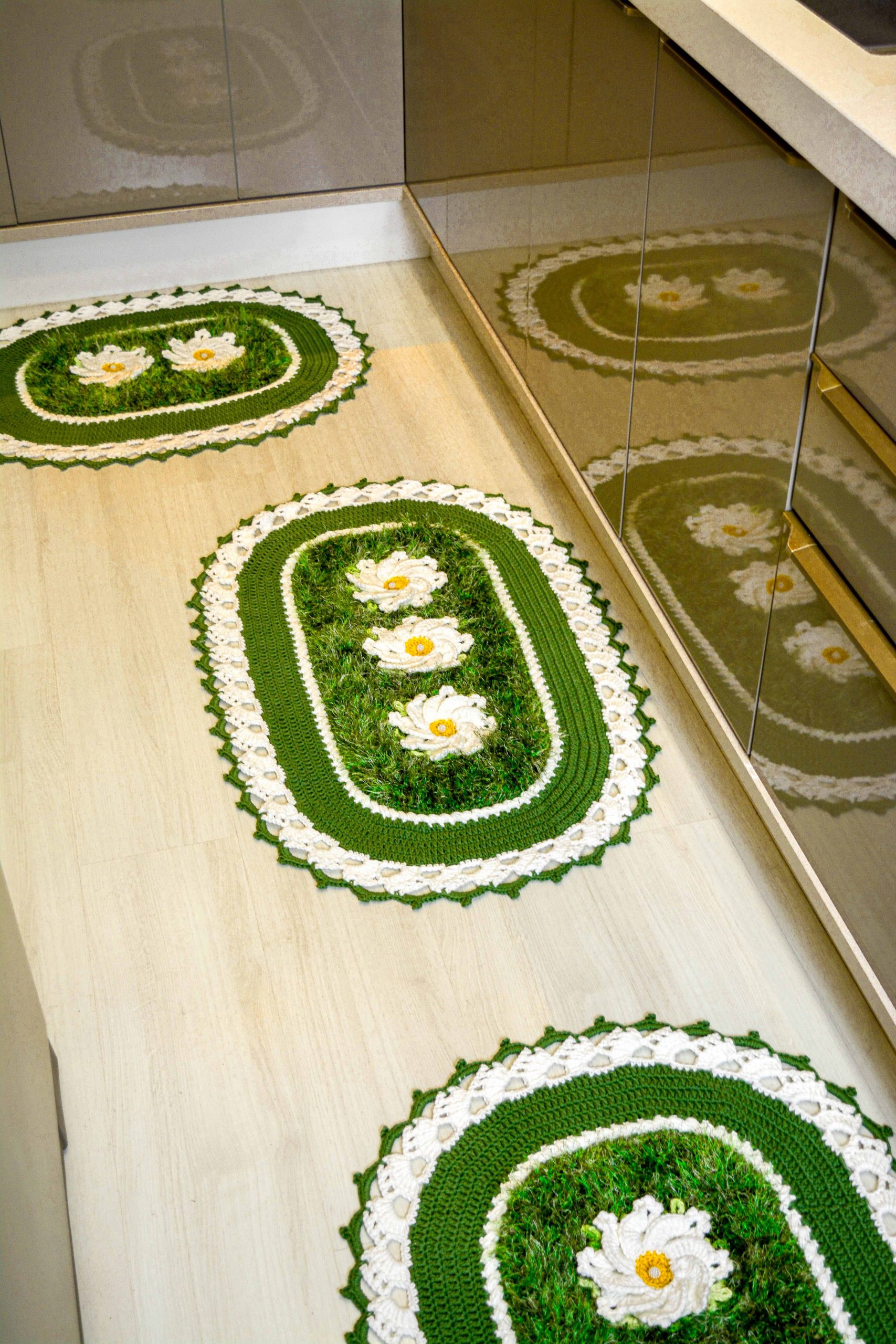 Jogo de cozinha em crochê floral