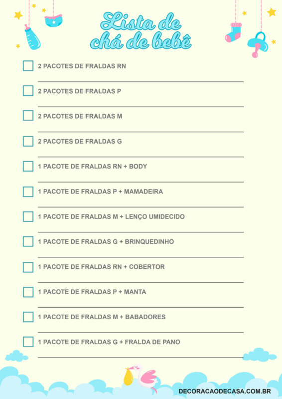 lista de cha de bebe de fralda e higiene