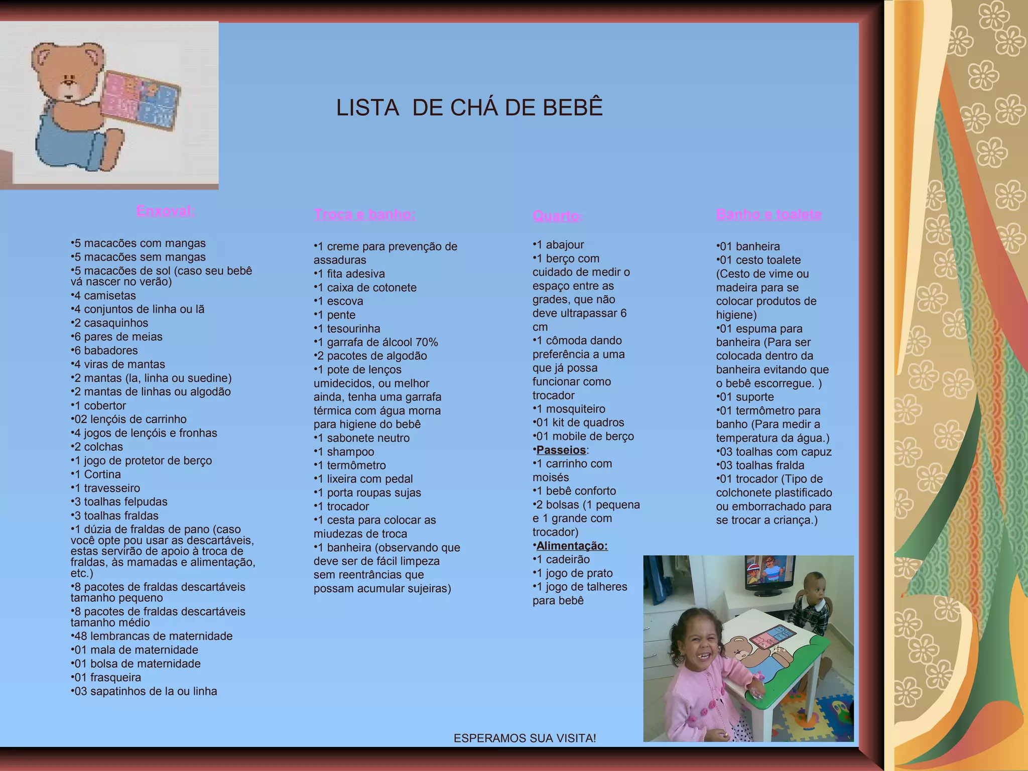 lista de cha de bebe pronta