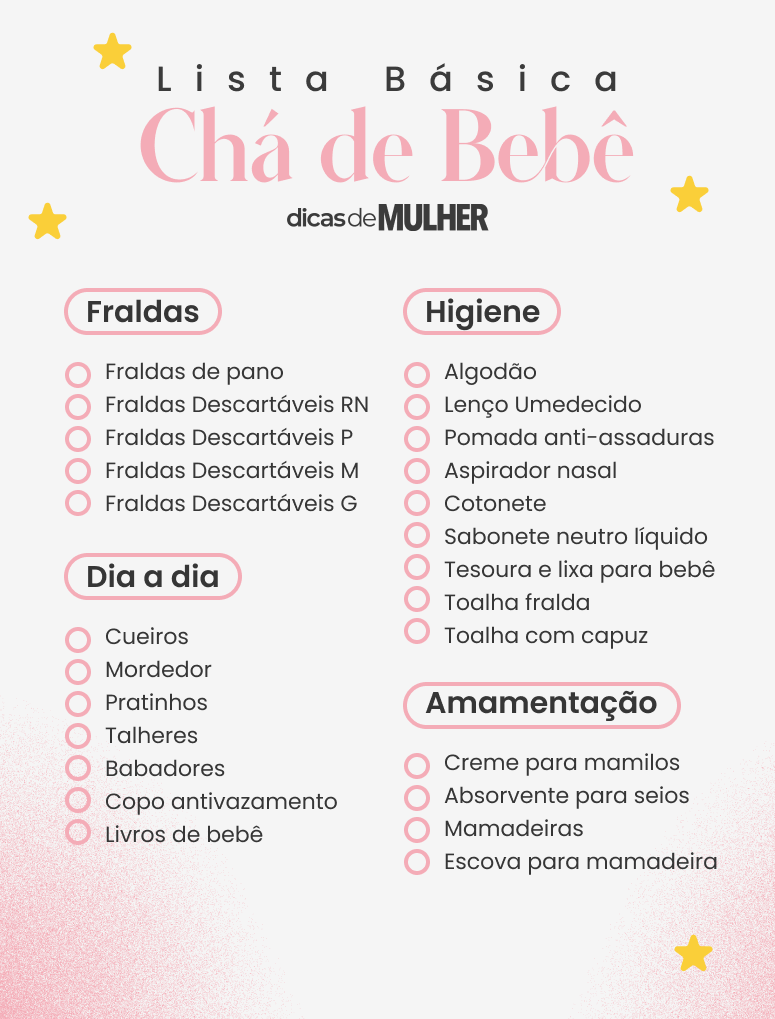 lista de presentes para cha de bebe