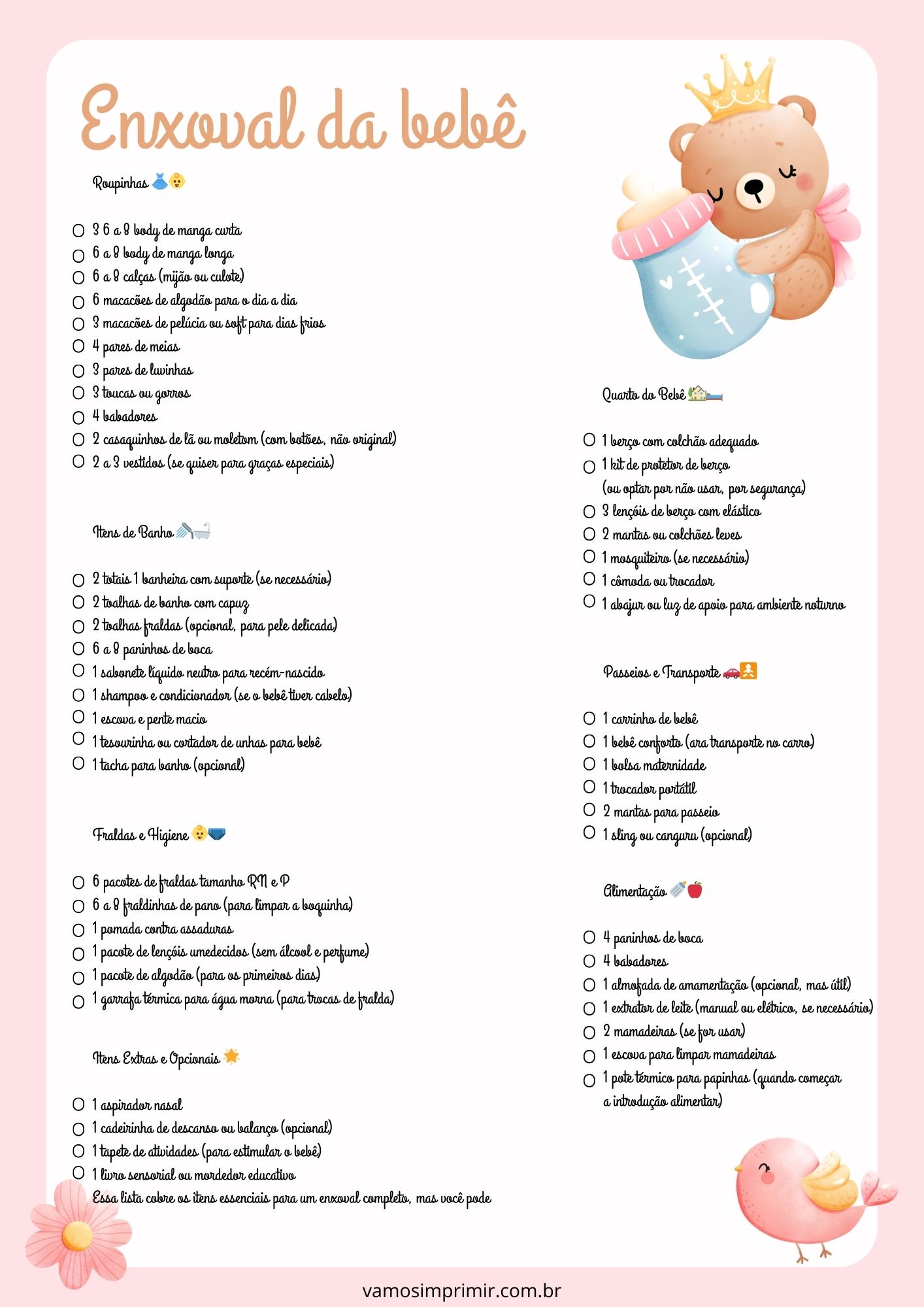 lista enxoval bebe essencial