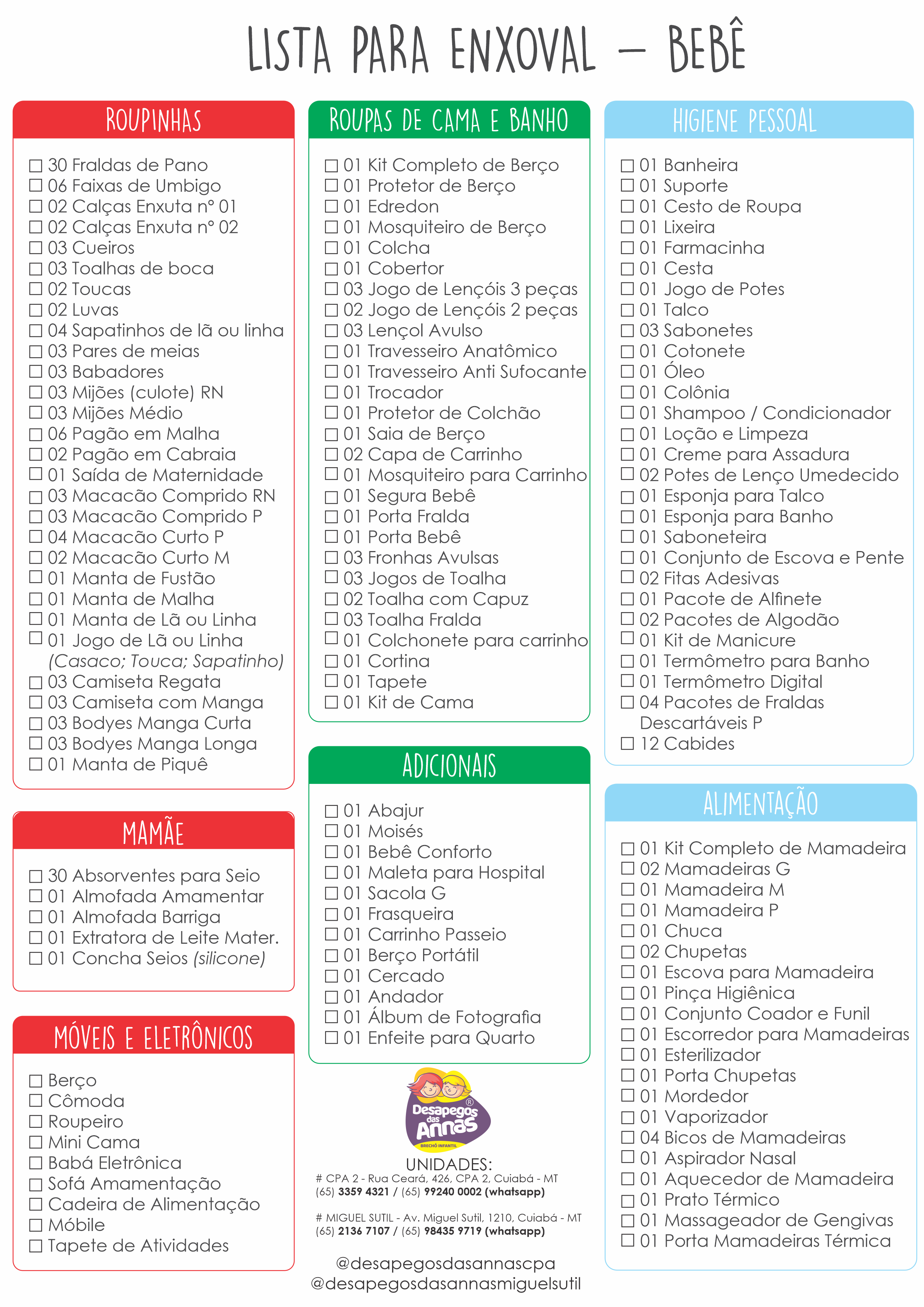 lista enxoval bebe essencial