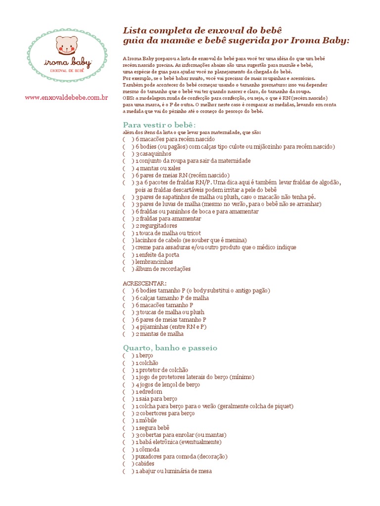 lista enxoval bebe essencial
