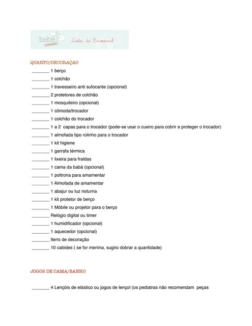 lista enxoval bebe essencial