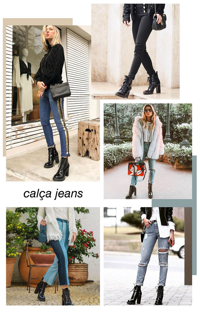 look calça jeans e coturno de salto