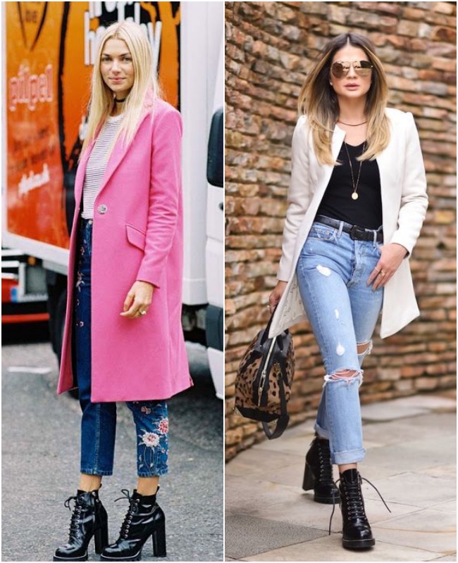 look calça jeans e coturno de salto