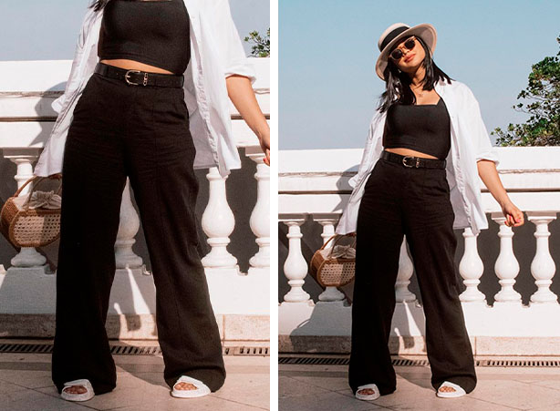 calça pantalona preta casual