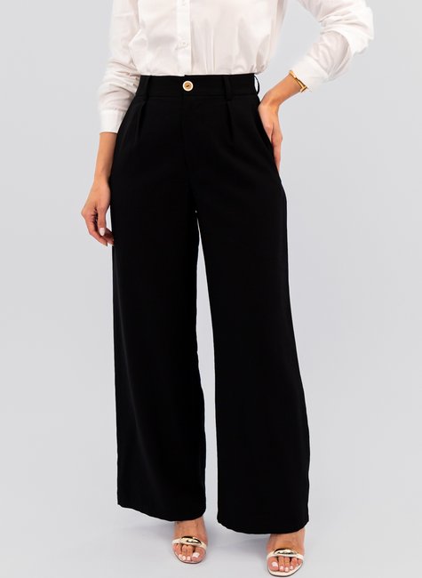 calça pantalona preta com camisa social