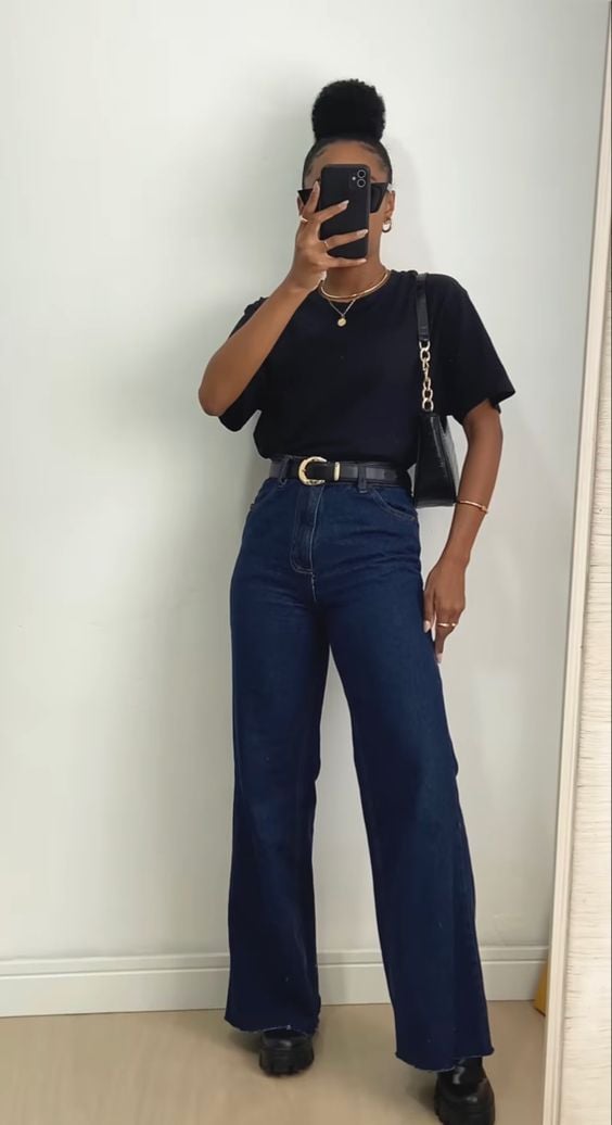 look calca wide leg preta