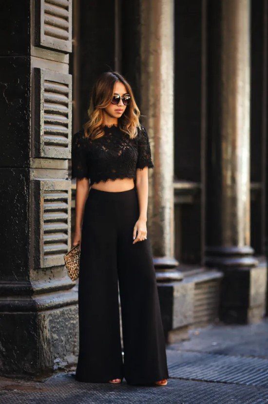 look calca wide leg preta