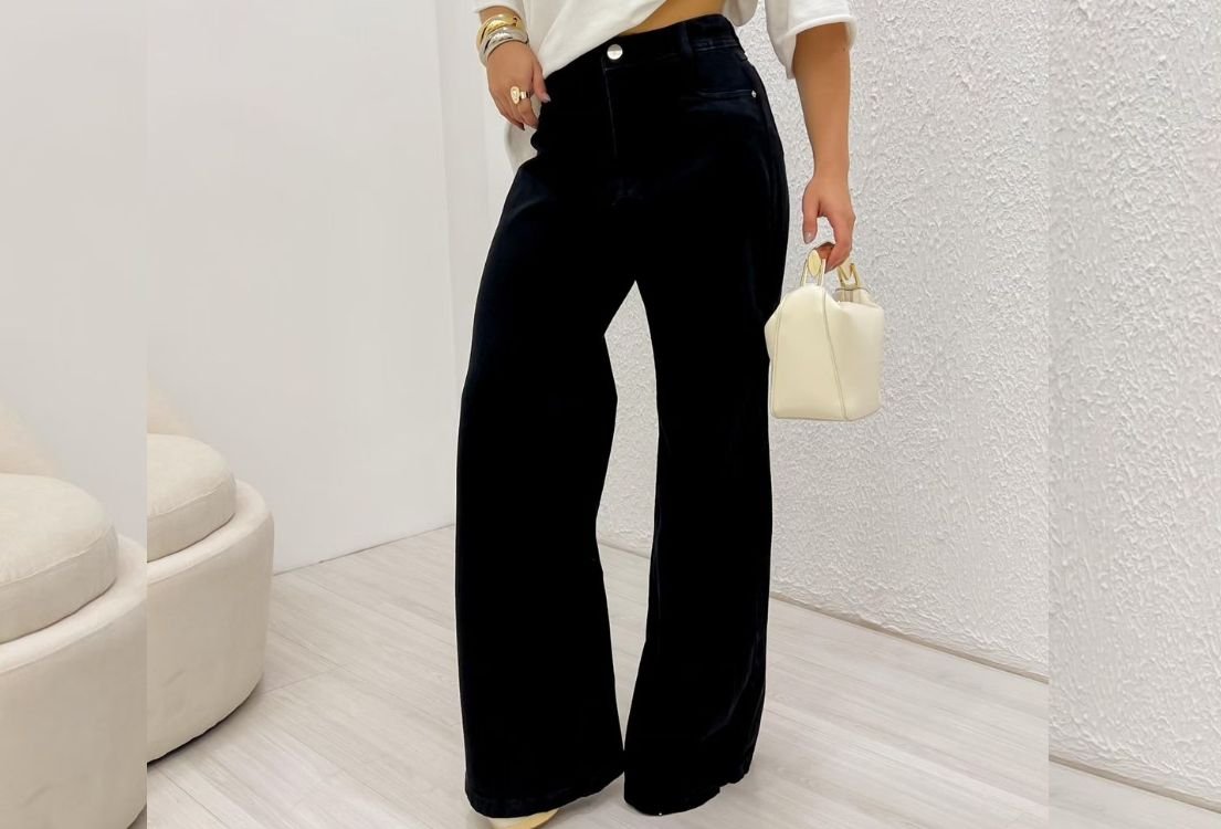 calca wide leg preta vs calca reta