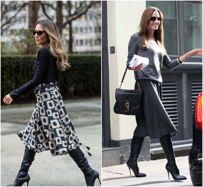 looks com bota de cano alto e vestido
