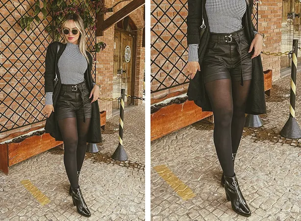 look com bota meia e calça pantacourt