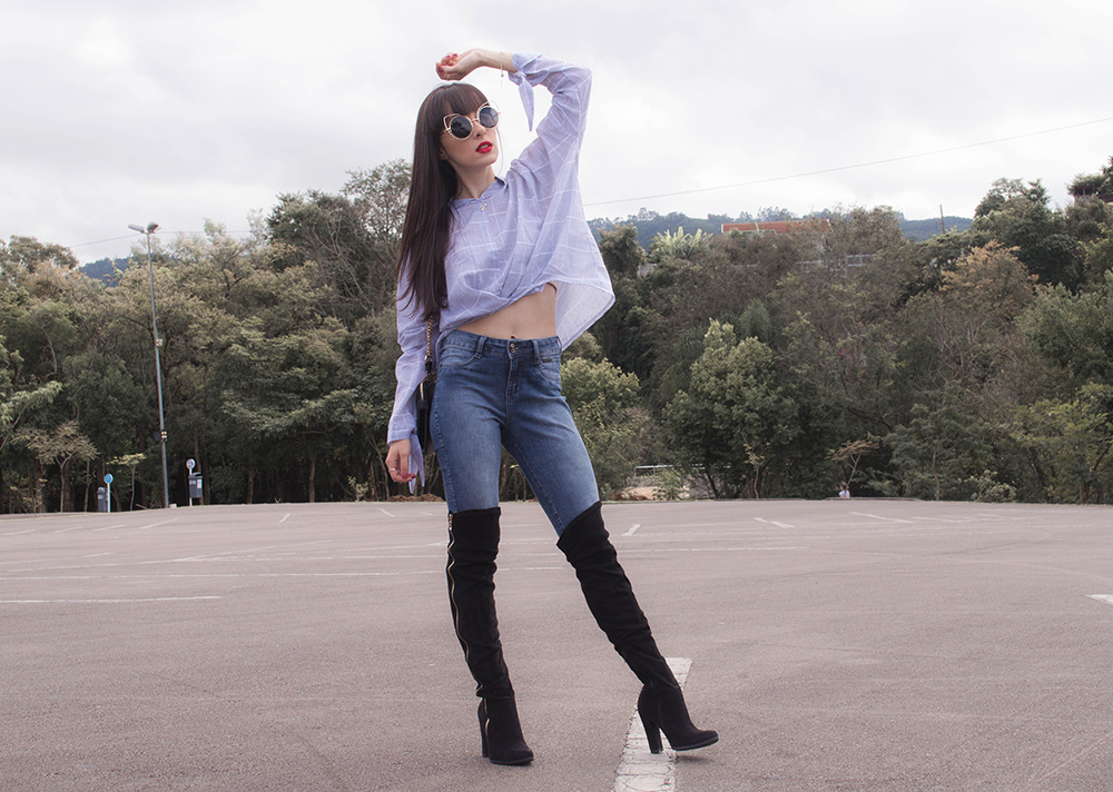 look com bota over the knee e blazer alongado