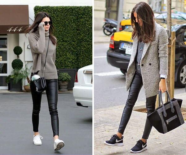 look com calça de couro rebelde
