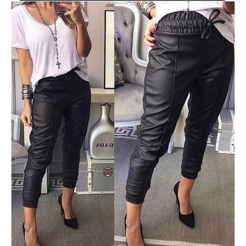 calça de couro eco-leather