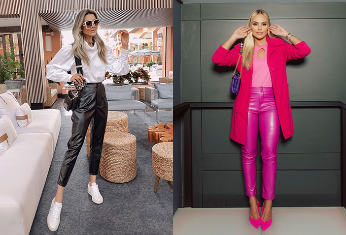 look com calça de couro skinny
