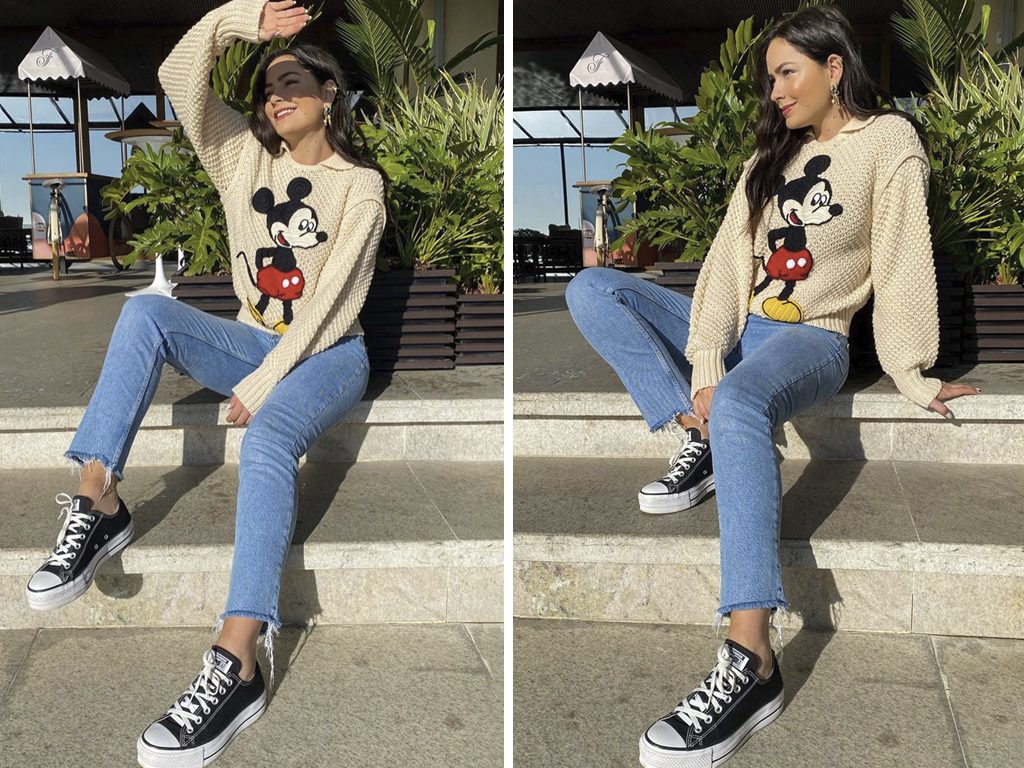 quanto custa um look estiloso com calça jeans e tênis