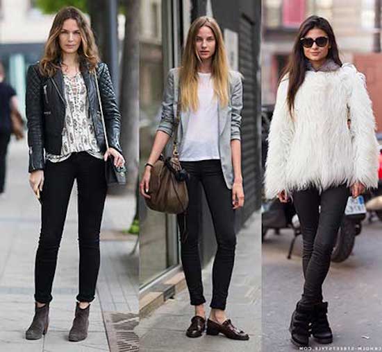 look com calça preta e bota de cano alto