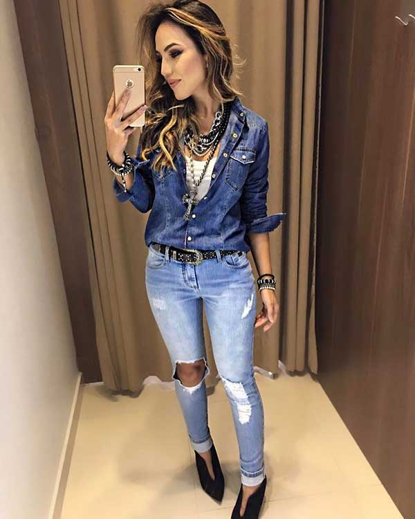look barzinho noite calça jeans
