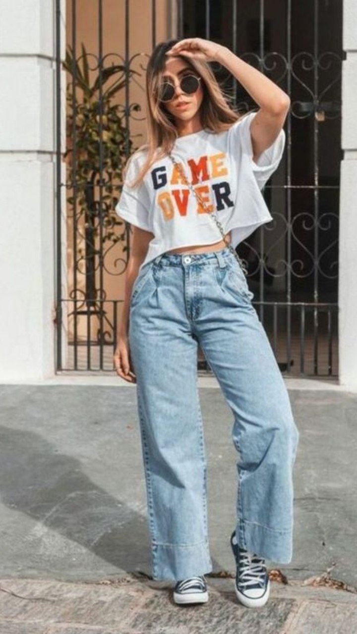 camisa com calça wide leg