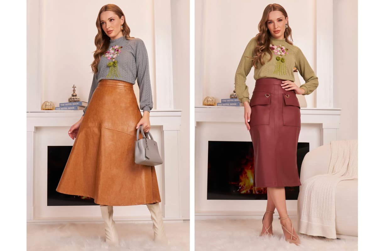 looks com saia de couro longa