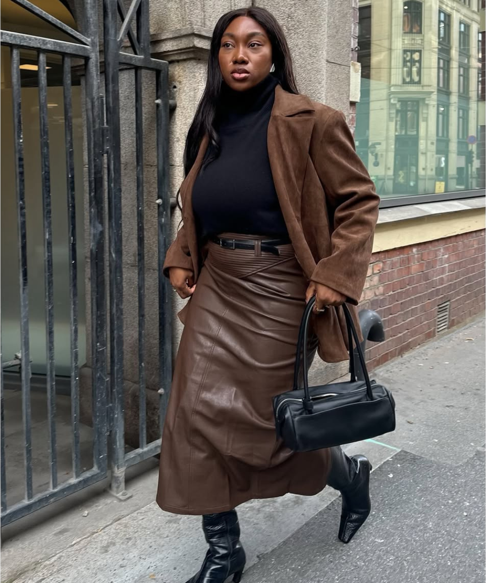 looks inspiração saia de couro longa