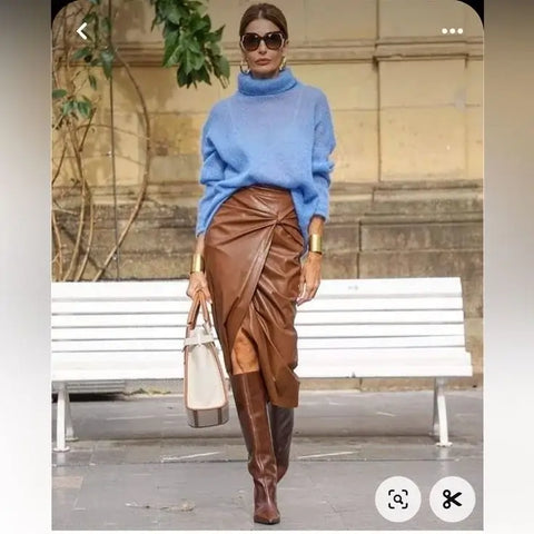 saia de couro longa preta para trabalho