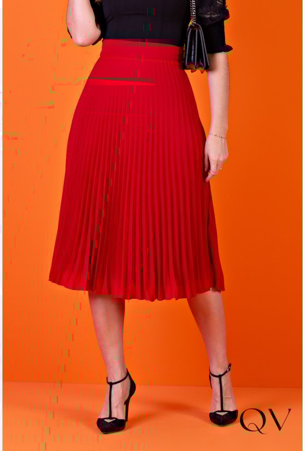 preço saia vermelha midi de qualidade