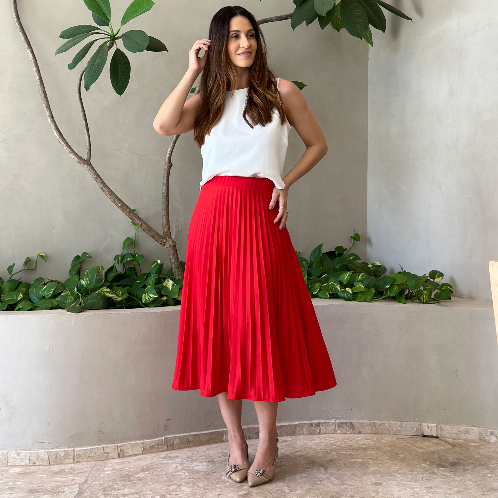 preço saia vermelha midi de qualidade