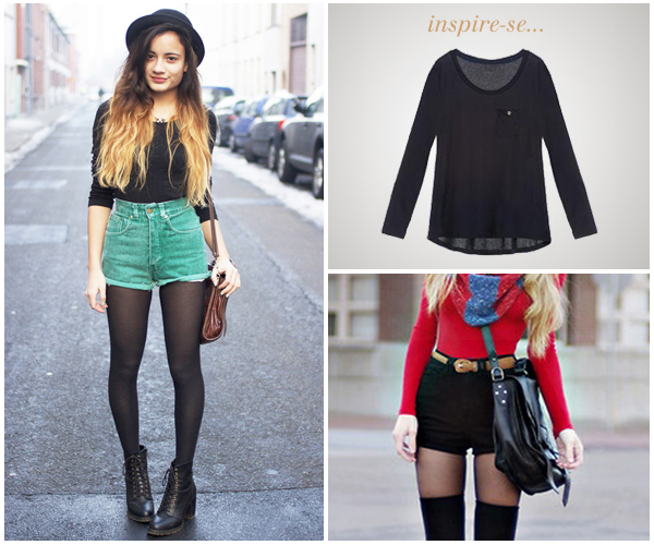 combinação short jeans e meia calça elegante